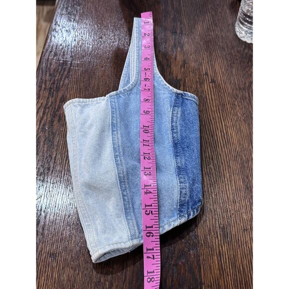 Patchwork Denim Cropped patchwork Sleeveless Halter Top Size Women’s Medium - Picture 6 of 11